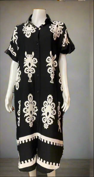 Ladies Casual Collar Down Short Sleeves Shirt Dress